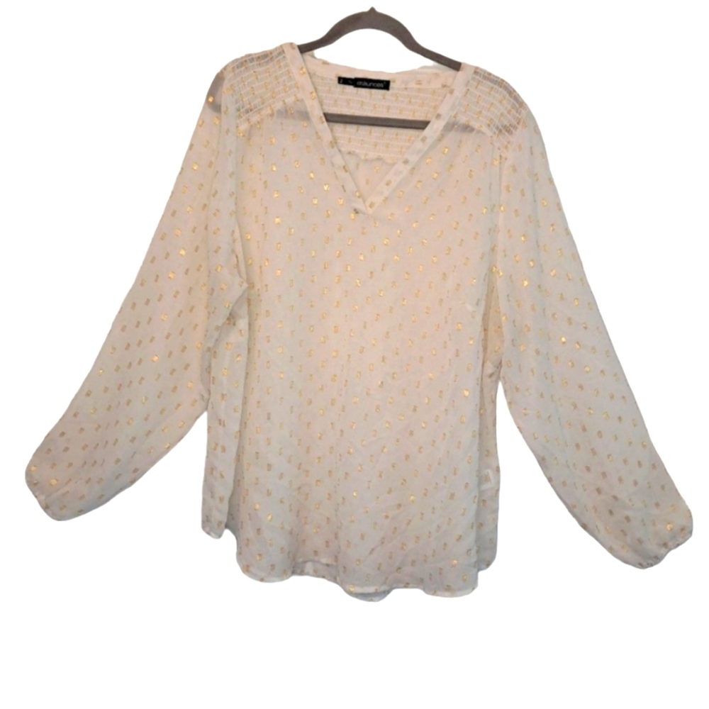 Maurices White and Gold Sheer Shiny Blouse Plus Size 2